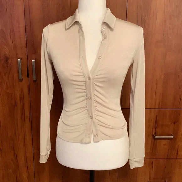 Button Up Ruched Blouse - Picture 2 of 6